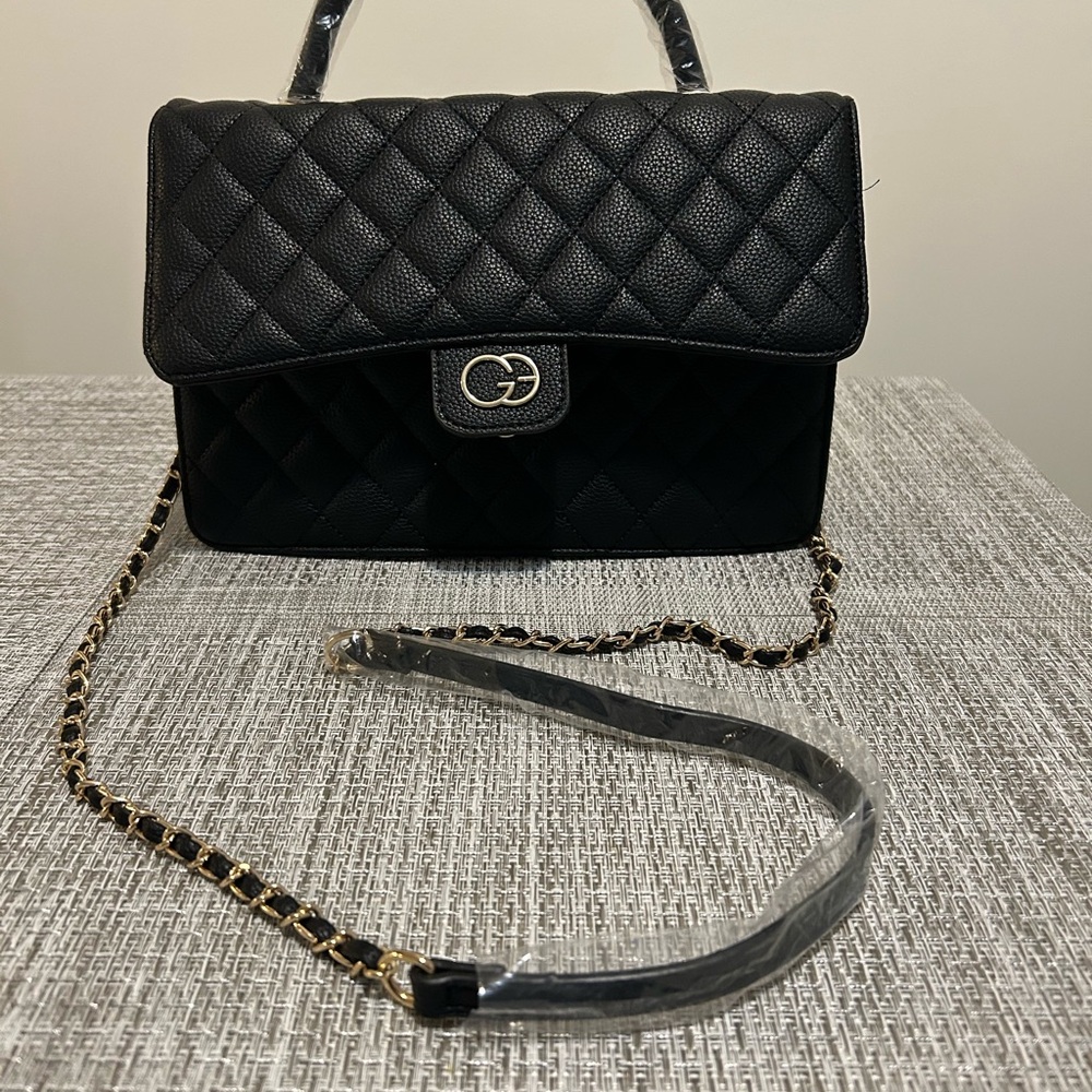 🌷Grace Elizabeth Black Quilted Chain Crossbody Top Handle Shoulder Bag